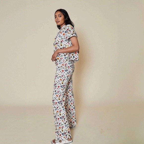 Rachel Antonoff Mike Pant Pressed Flowers Wide Leg High Rise Pants Size 4 - Picture 5 of 14